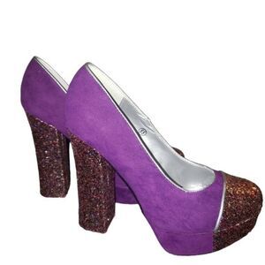 C Label Purple Suede Platform Glitter Heels Size 6.5